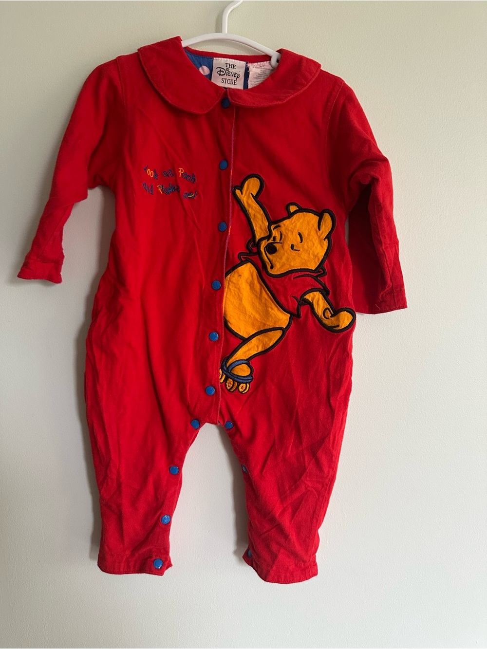 Vintage The Disney Store Baby Red Skating Winnie the Pooh & Piglet One-Piece